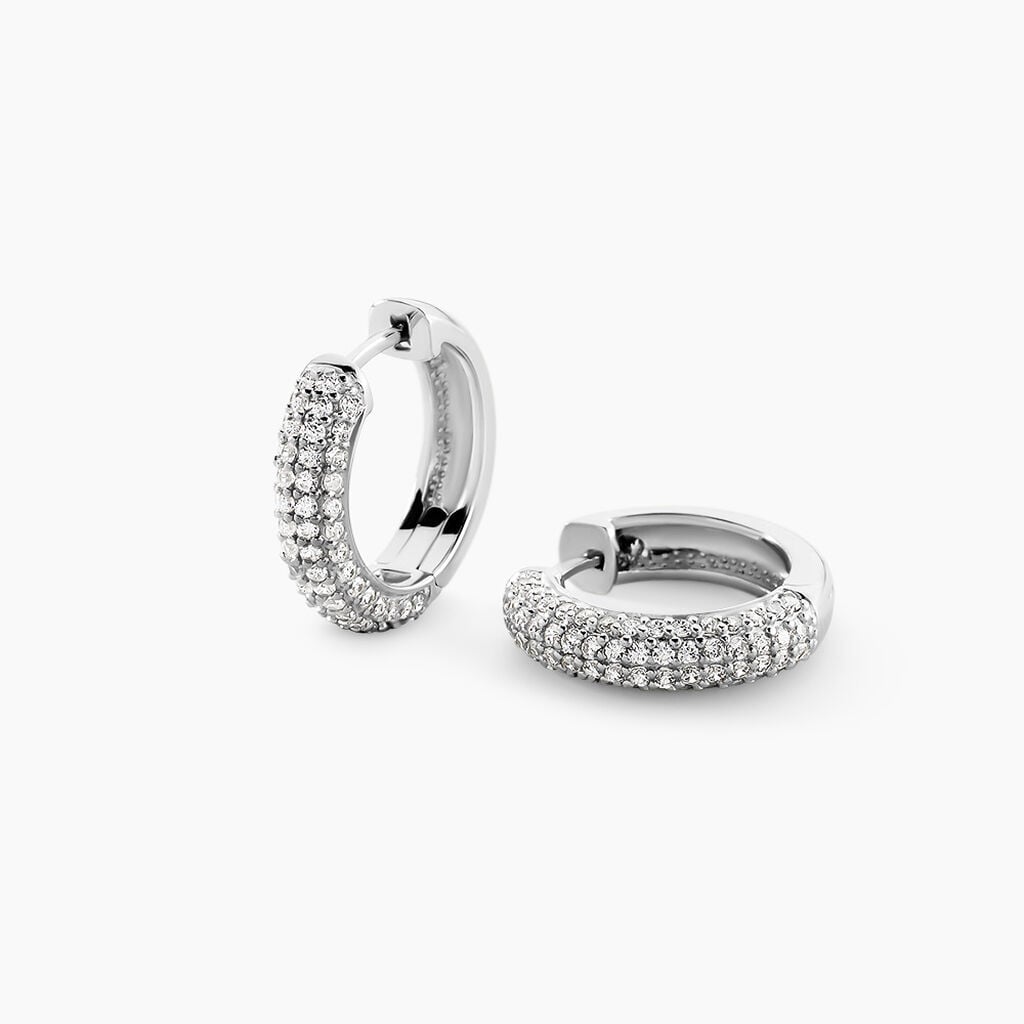 Cr&eacute;oles Mademoiselle Argent Blanc Oxyde De Zirconium - Boucles d'oreilles cr&eacute;oles Femme | Histoire d&rsquo;Or