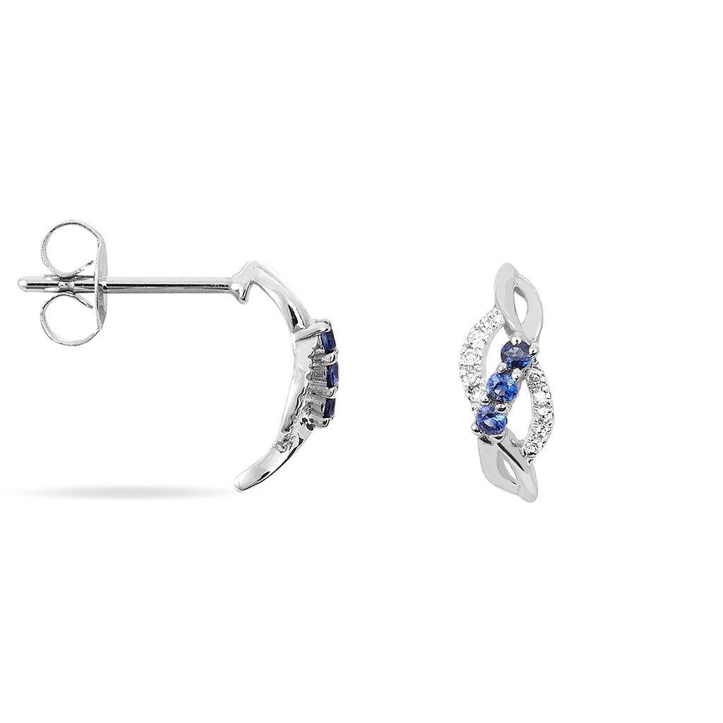 Boucles D'oreilles Puces Rosalyne Or Blanc Saphir Et Diamant - Clous d'oreilles Femme | Histoire d’Or