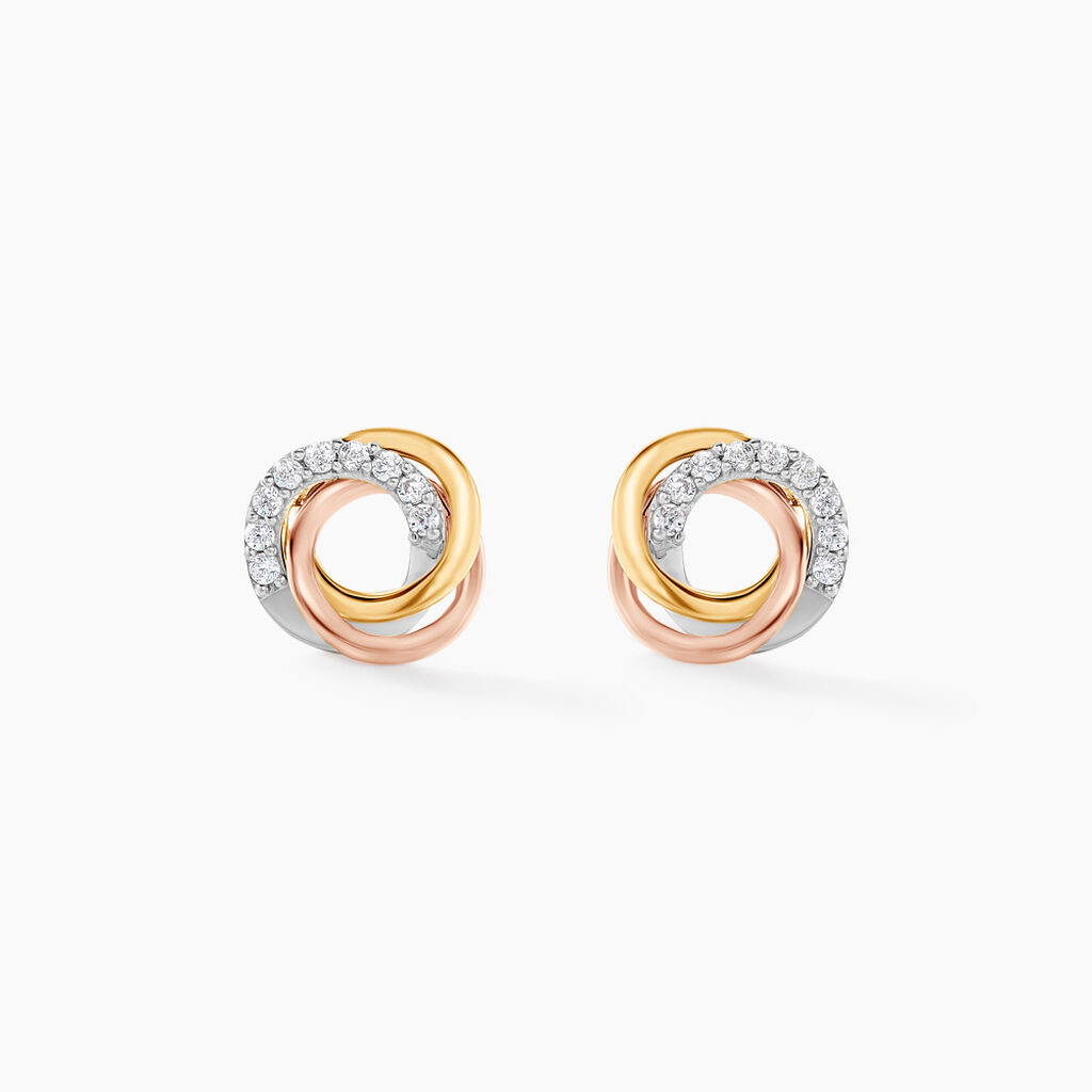 Boucles D'oreilles Puces Amaiur Or Tricolore Oxydes De Zirconium - Clous d'oreilles Femme | Histoire d&rsquo;Or