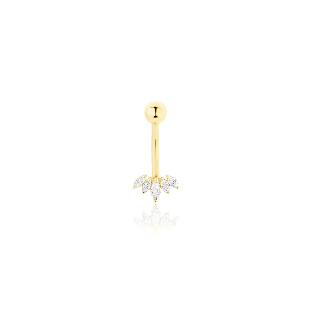 Bijoux Amande Or Oxyde de Zirconium Navette / Marquise 2 griffes Jaune 375/1000 B3ZFJZW0440