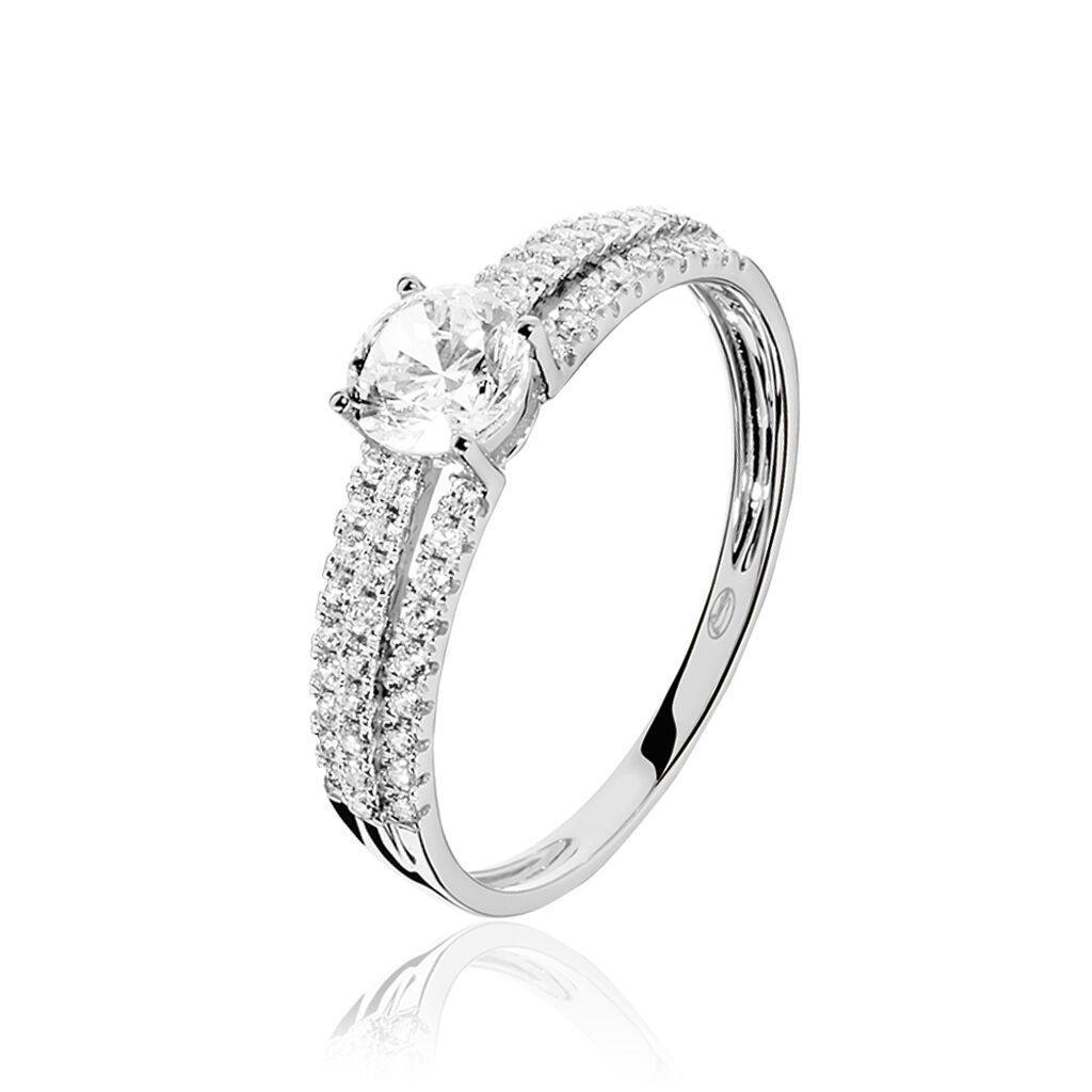 Bague Solitaire Ceridwen 3 Rangs Or Blanc Oxyde De Zirconium - Bagues solitaires Femme | Histoire d’Or