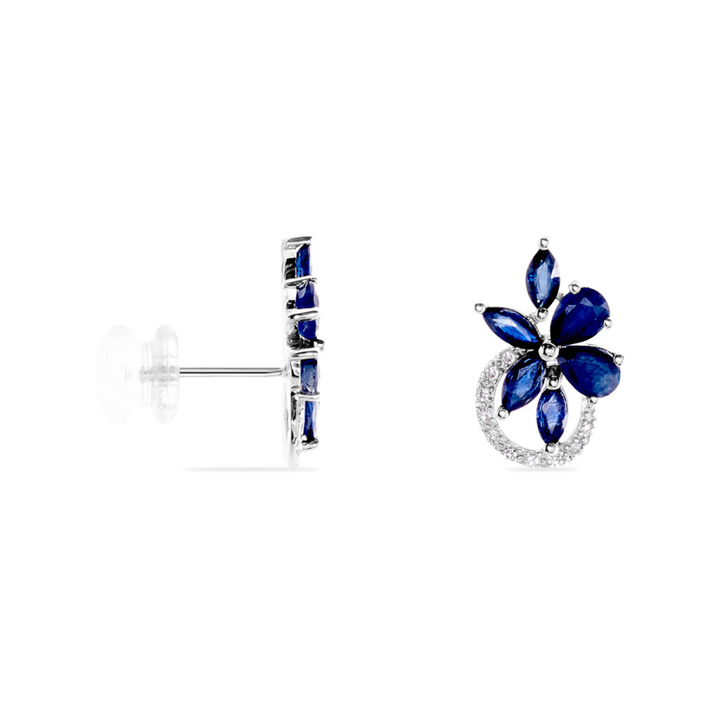 Boucles D'oreilles Puces Bouquet Or Blanc Saphir Et Diamant - Clous d'oreilles Femme | Histoire d’Or