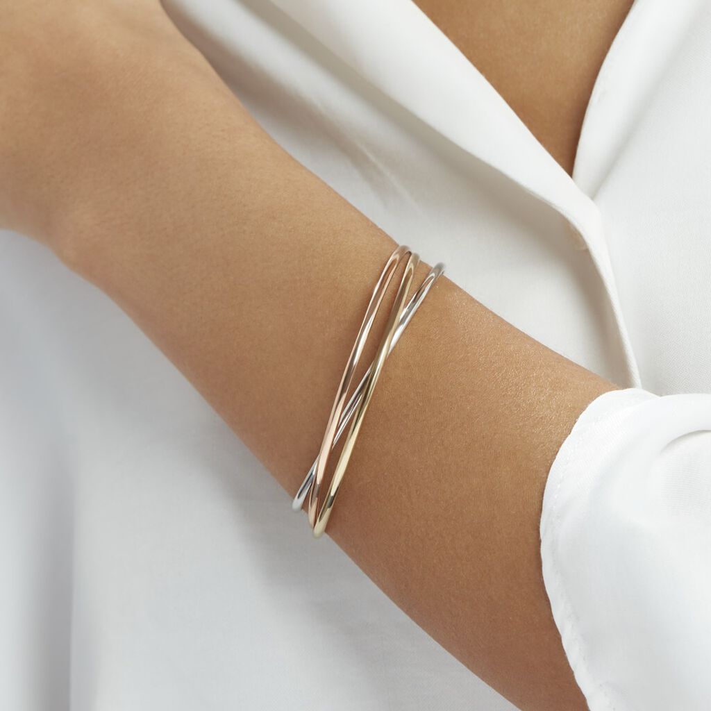 Bracelet Jonc Catalin 3 Fils Entrelaces Or Tricolore - Bracelets joncs Femme | Histoire d’Or