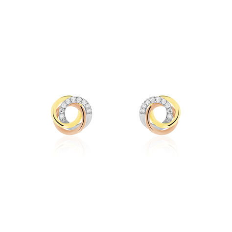 Boucles D'oreilles Puces Amaiur Or Tricolore Oxydes De Zirconium - Clous d'oreilles Femme | Histoire d’Or