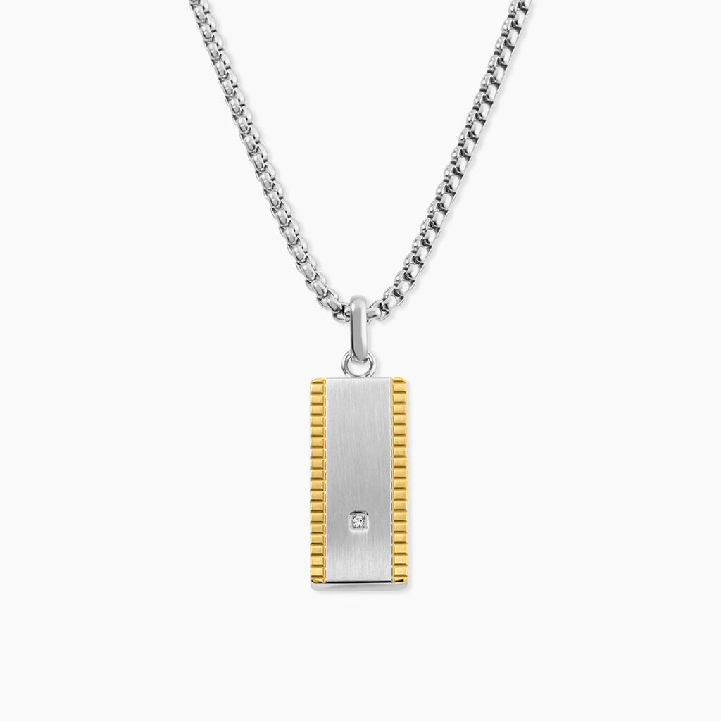 Collier M&eacute;tal Acier Diamant Synth&eacute;tique - F&ecirc;te des p&egrave;res Homme | Histoire d&rsquo;Or