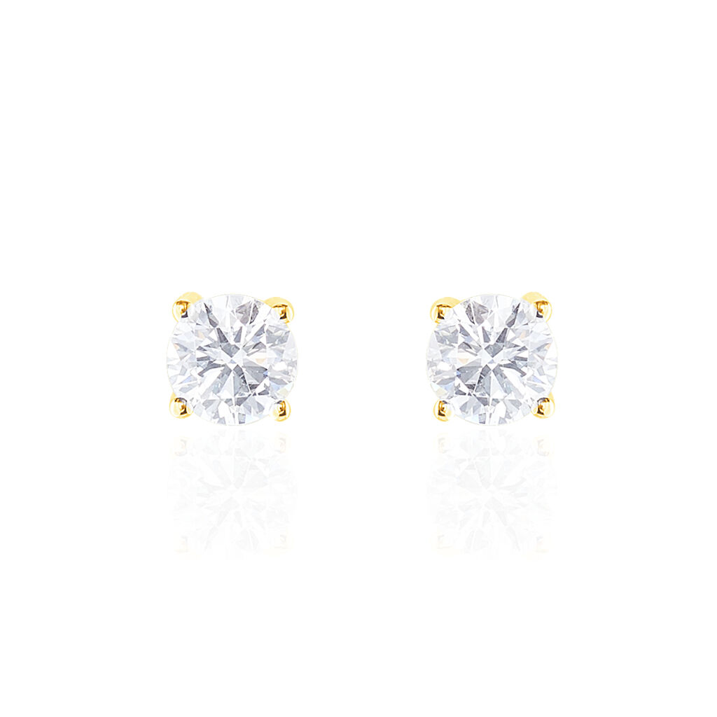Boucles D'oreilles Puces 4 Griffes Or Jaune Diamant Synthetique - Clous d'oreilles Femme | Histoire d’Or