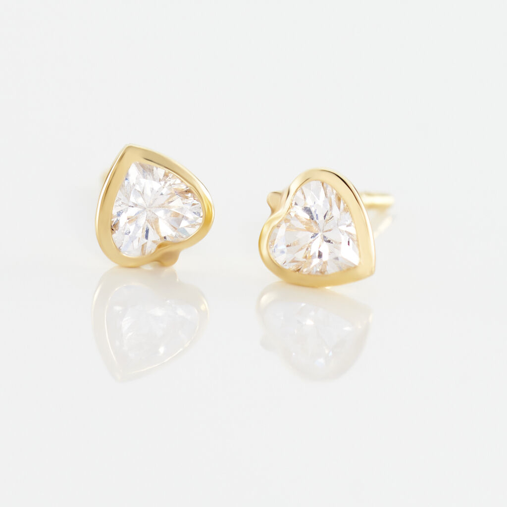 Boucles D'oreilles Puces Dot Coeur Plein Or Jaune Oxyde De Zirconium - Clous d'oreilles Femme | Histoire d&rsquo;Or