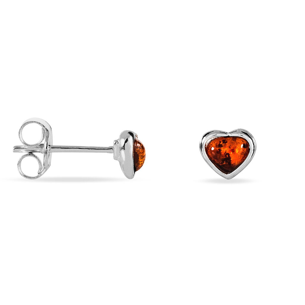 Boucles D'oreilles Puces Argent Blanc Delvinaae Ambre - Boucles d'Oreilles Coeur Femme | Histoire d’Or