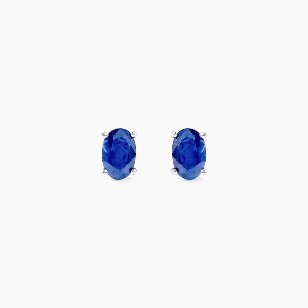 Boucles D'oreilles Puces Ovale Or Blanc Saphir - Clous d'oreilles Femme | Histoire d&rsquo;Or