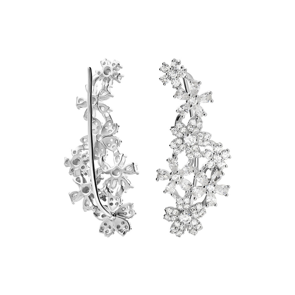 Bijoux D'oreilles Midnight Flower Argent Blanc Oxyde De Zirconium - Ear cuffs Femme | Histoire d&rsquo;Or