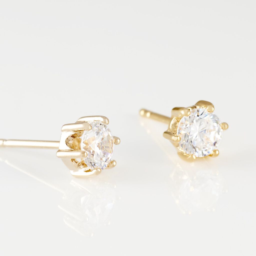 Boucles D'oreilles Puces Yl&eacute;na Plaqu&eacute; Or Jaune Oxyde De Zirconium - Boucles d'oreilles fantaisie Femme | Histoire d&rsquo;Or