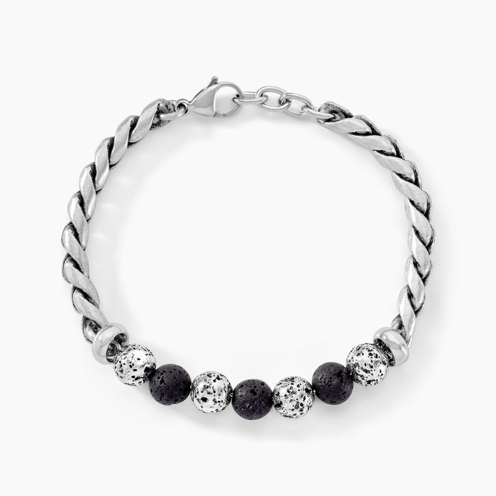 Bracelet Gulustan Acier Gris Vieilli Pierres De Lave
