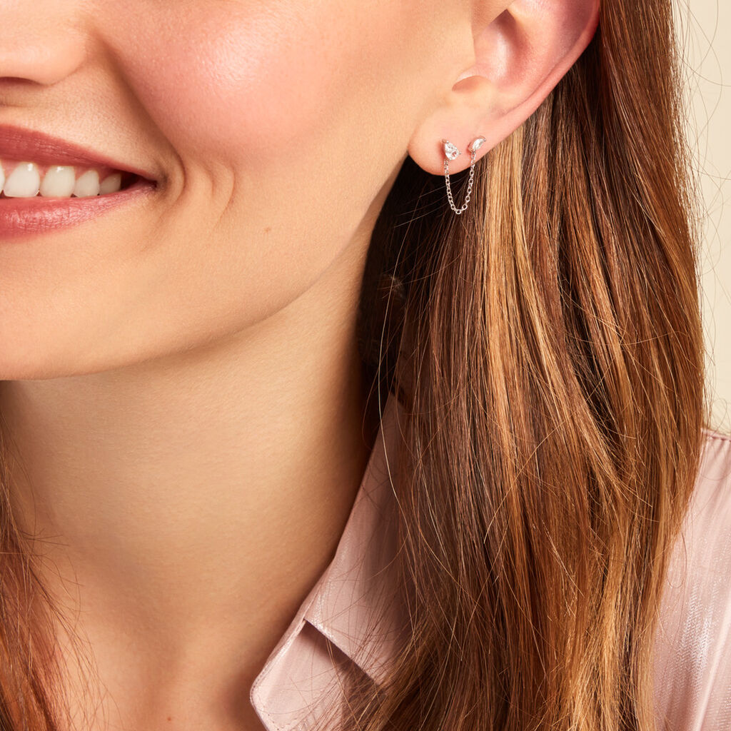 Bijoux D'oreilles Navette Argent Blanc Oxyde De Zirconium - Boucles d'oreilles fantaisie Femme | Histoire d’Or