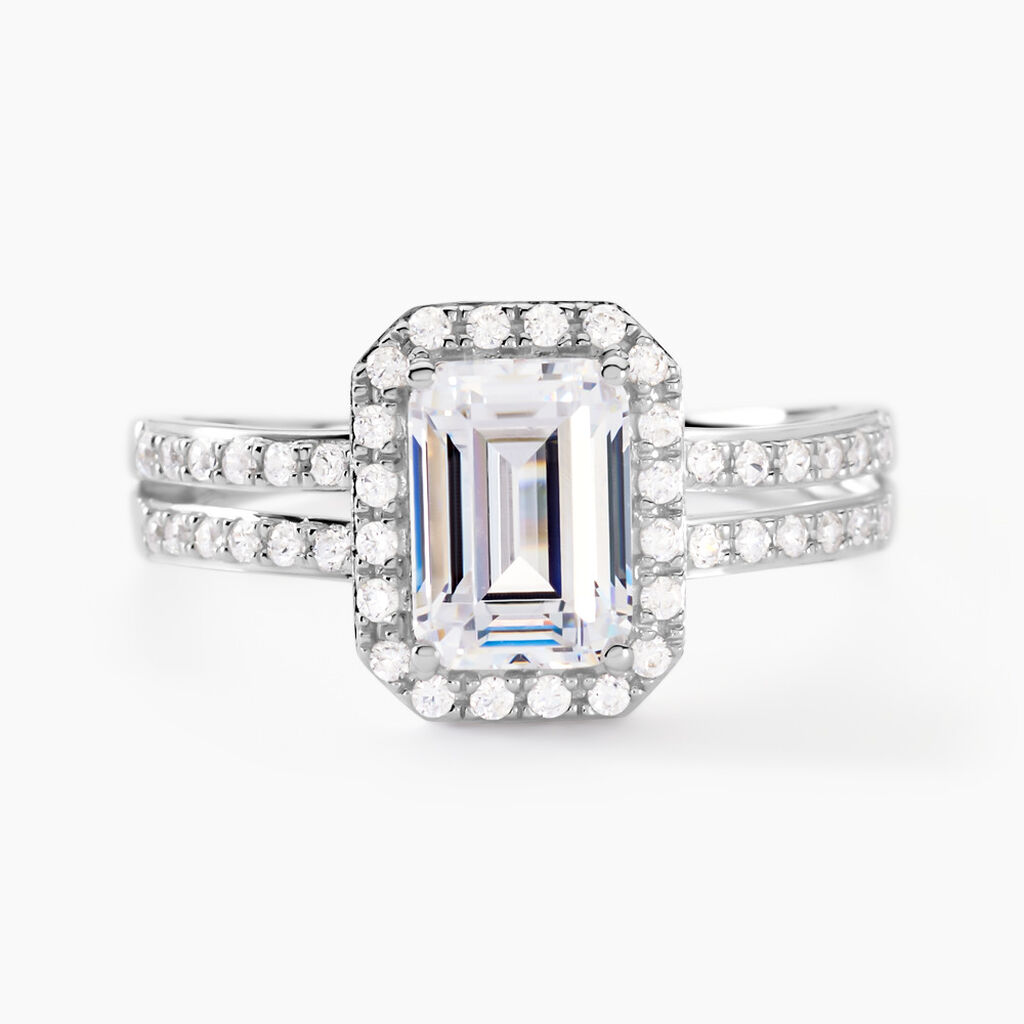 Bague Solitaire Accompagnž Or Blanc Addy Oxyde De Zirconium - Bagues solitaires Femme | Histoire d’Or