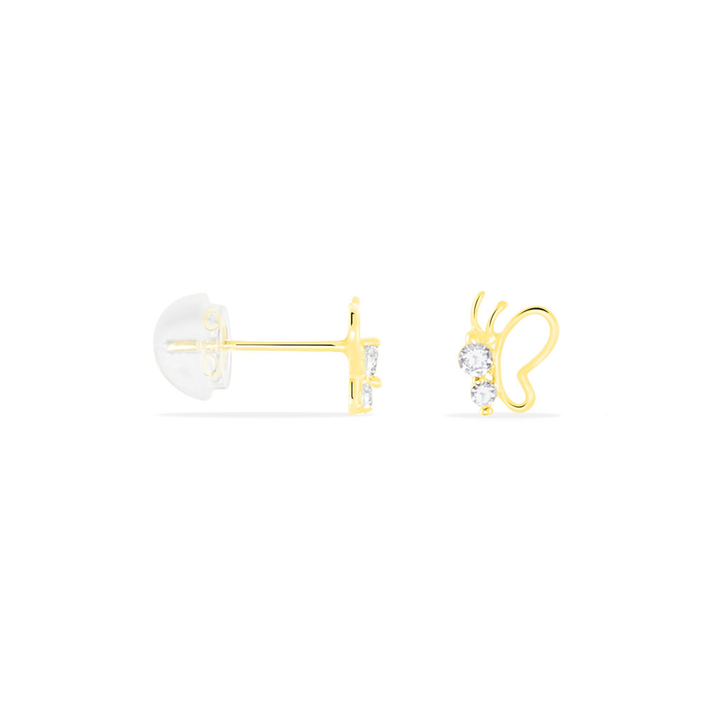 Boucles D'oreilles Puces Evaelle Papillon Or Jaune Oxyde De Zirconium - Clous d'oreilles Femme | Histoire d’Or