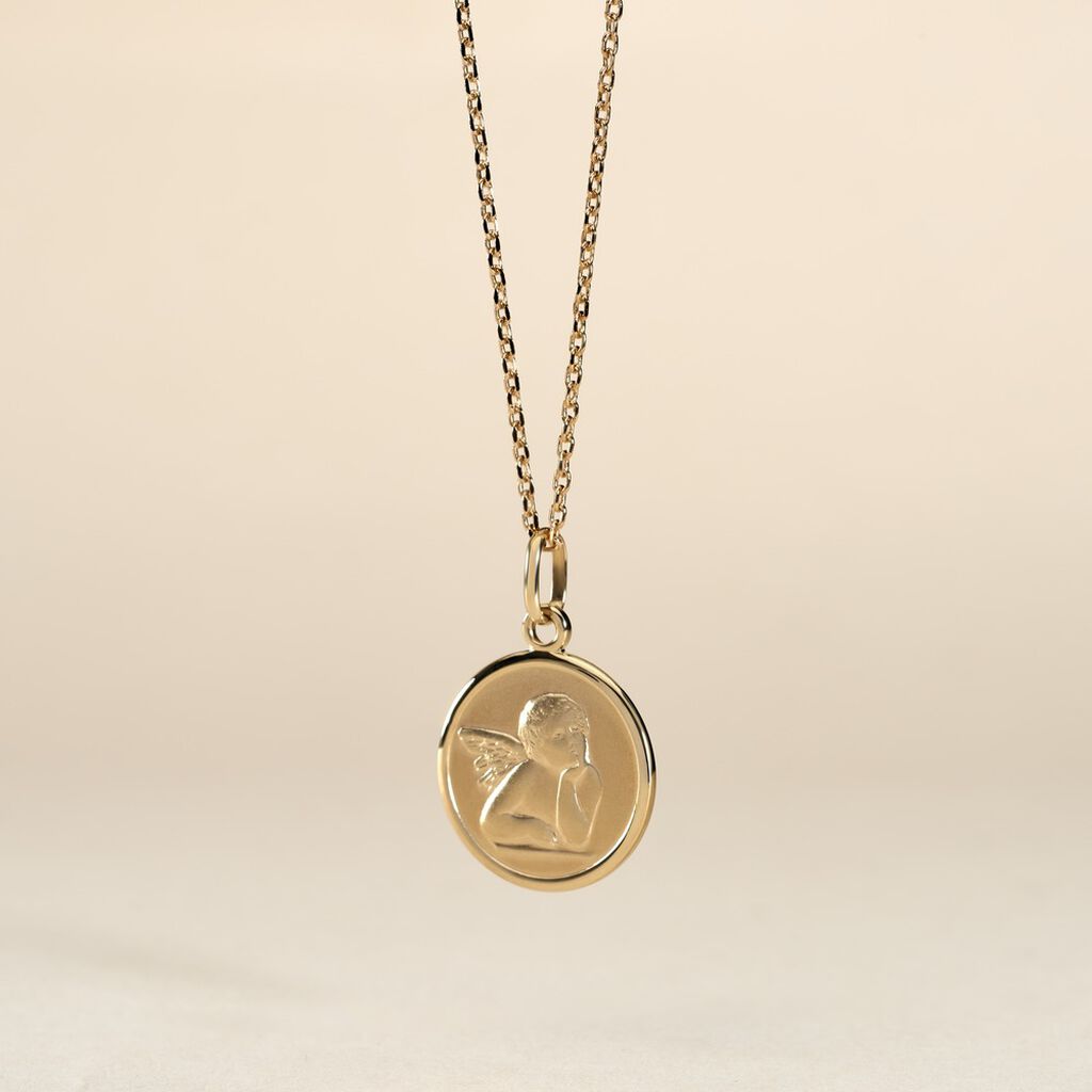 Pendentif Ange Rond Or Jaune - Pendentifs Baptême Famille | Histoire d’Or
