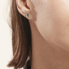 Boucles D'oreilles Puces Or Bicolore Caetlin Emeraude Diamant - Clous d'oreilles Femme | Histoire d’Or