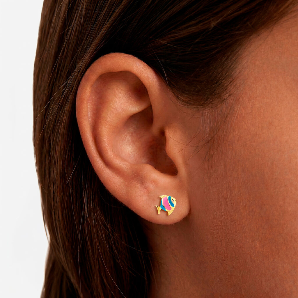 Boucles D'oreilles Puces Dorya Poisson Or Jaune - Clous d'oreilles Enfant | Histoire d&rsquo;Or