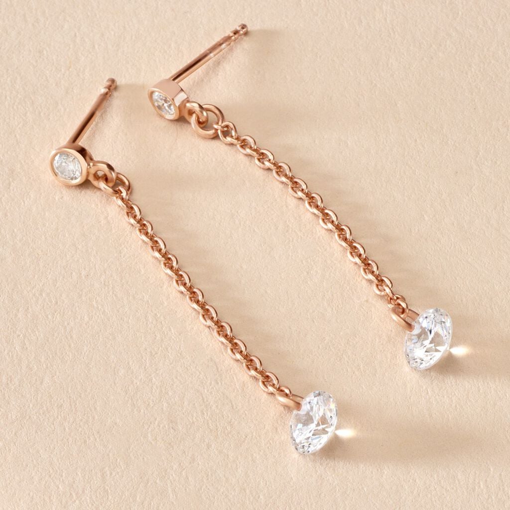 Boucles D'oreilles Pendantes Constantin Argent Rose Oxyde De Zirconium - Boucles d'oreilles fantaisie Femme | Histoire d&rsquo;Or