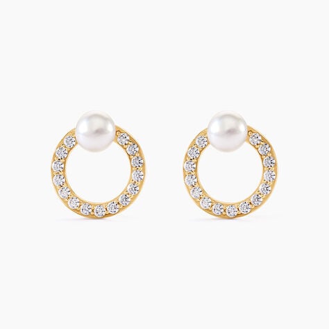 Boucles D'oreilles Puces Piety Or Jaune Perle De Culture Oxyde - Clous d'oreilles Femme | Histoire d&rsquo;Or