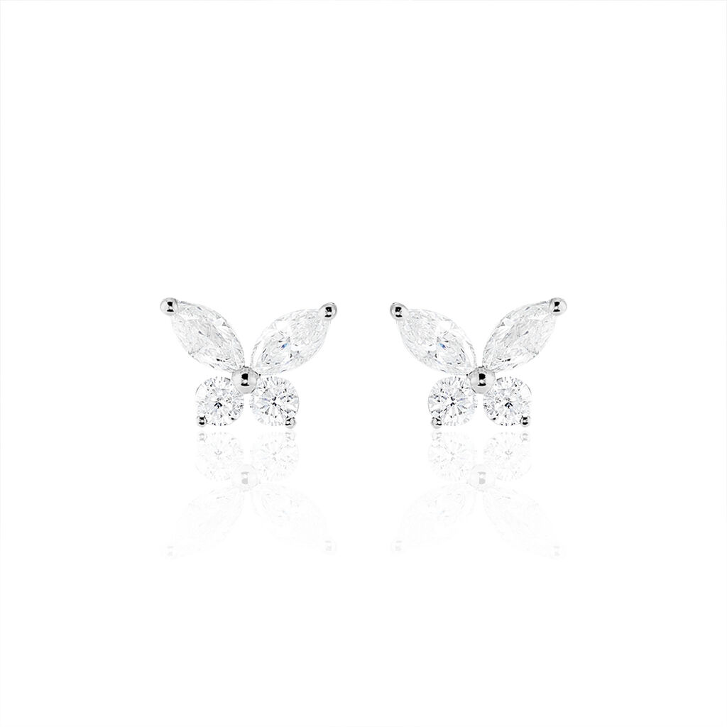 Boucles D'oreilles Puces Kesia Or Blanc Oxyde De Zirconium - Clous d'oreilles Femme | Histoire d’Or