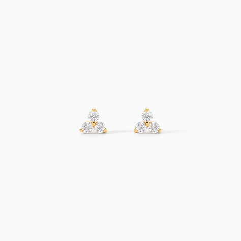 Boucles D'oreilles Puces Isaora Or Jaune Oxyde De Zirconium - Clous d'oreilles Famille | Histoire d&rsquo;Or
