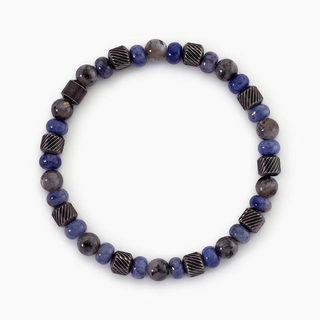 Bracelet Naturel Acier Argent&eacute; Sodalite Labradorite - Bracelets Pierre Homme | Histoire d&rsquo;Or