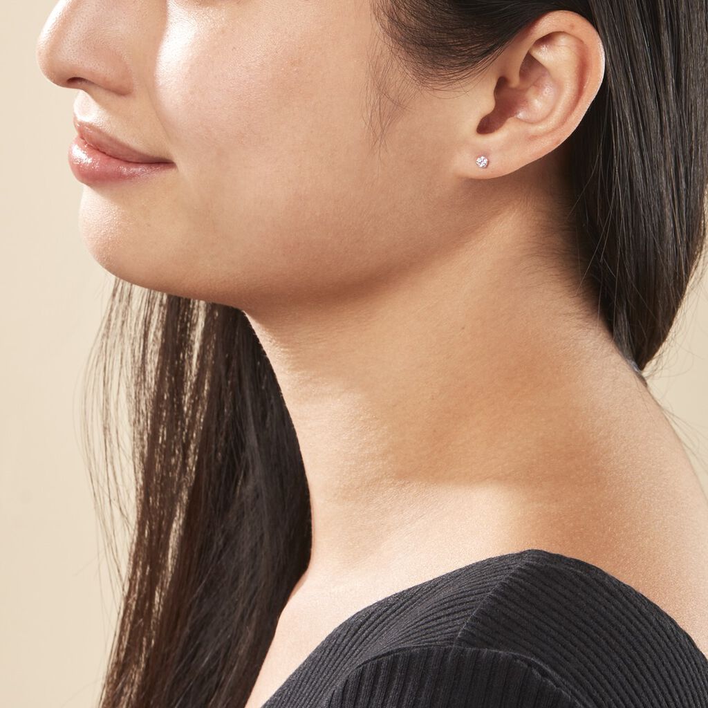 Boucles D'oreilles Puces Daria Or Blanc Oxyde De Zirconium - Clous d'oreilles Femme | Histoire d’Or