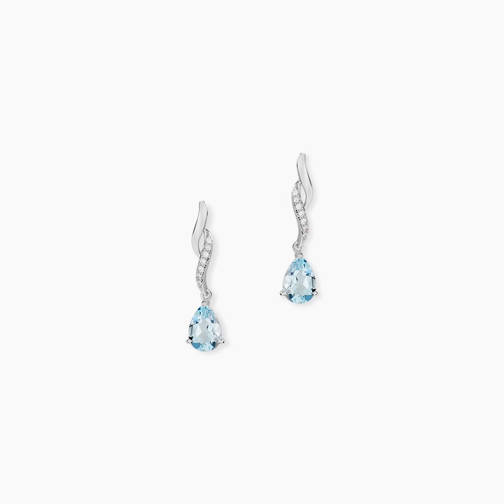 Boucles D'oreilles Pendantes Assaf Or Blanc Topaze Et Oxyde - Boucles d'oreilles pendantes Femme | Histoire d&rsquo;Or