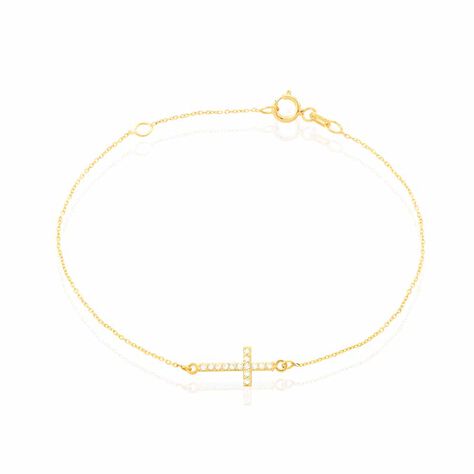 Bracelet Cobeia Croix Maille Forçat Or Jaune Oxyde De Zirconium - Bracelets Femme | Histoire d’Or