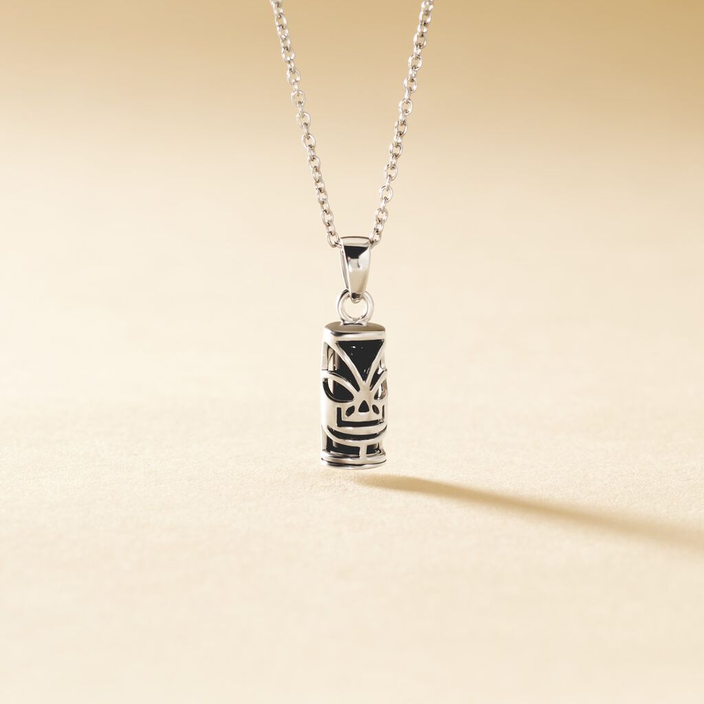 Pendentif Tiki En Argent 925 Et Onyx - Tiki Tendresse - Cadeau Noël Ou Anniversaire Pour Homme, Femme, Enfant