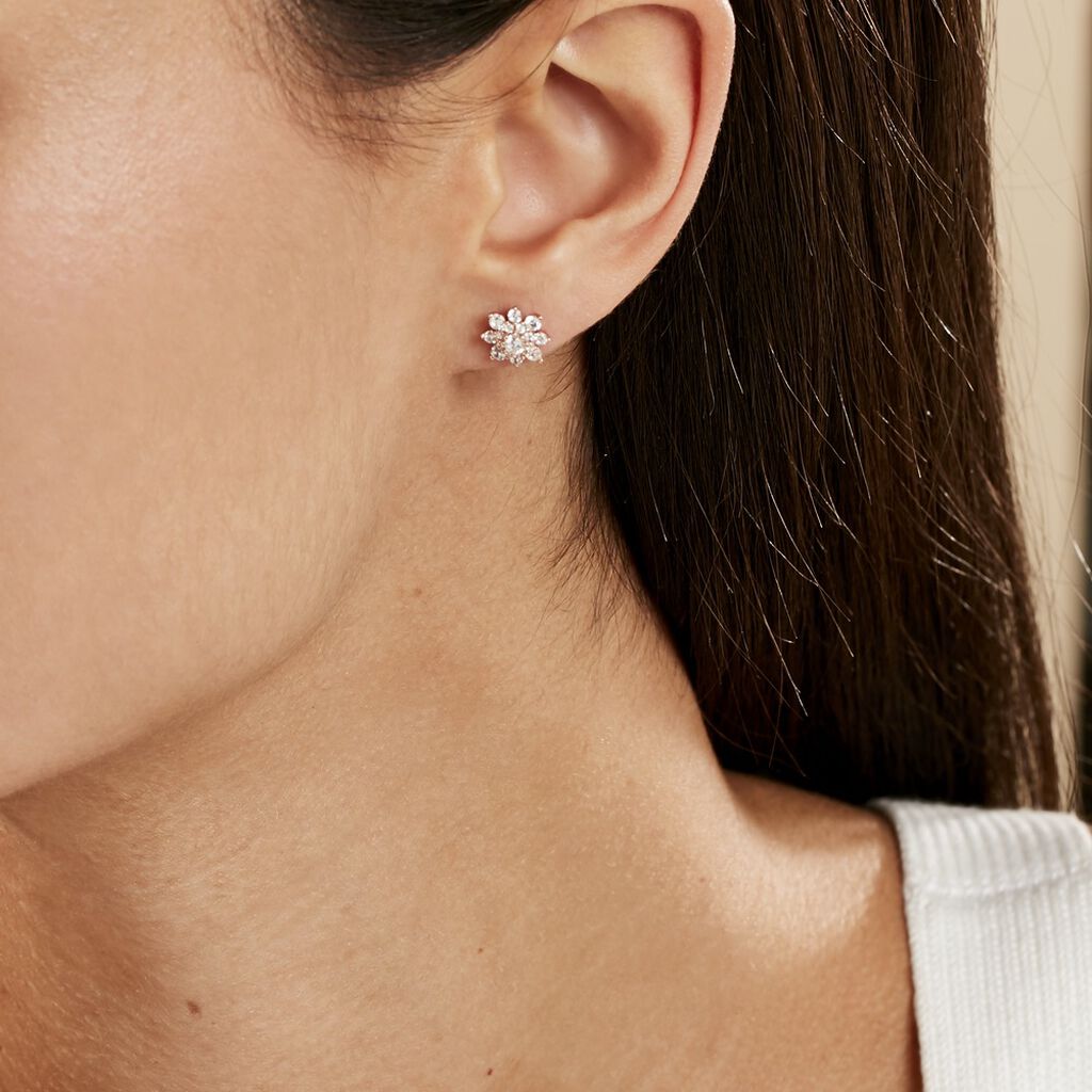 Boucles D'oreilles Puces Lorraine Argent Rose Oxyde De Zirconium - Boucles d'oreilles fantaisie Femme | Histoire d’Or