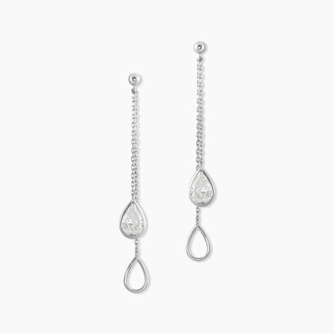 Boucles D'oreilles Pendantes Emerika Or Blanc Oxyde De Zirconium - Boucles d'oreilles pendantes Femme | Histoire d&rsquo;Or