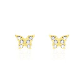 Boucles D'oreilles Puces Or Jaune Fragaria Oxydes - Boucles d'Oreilles Papillon Femme | Histoire d’Or