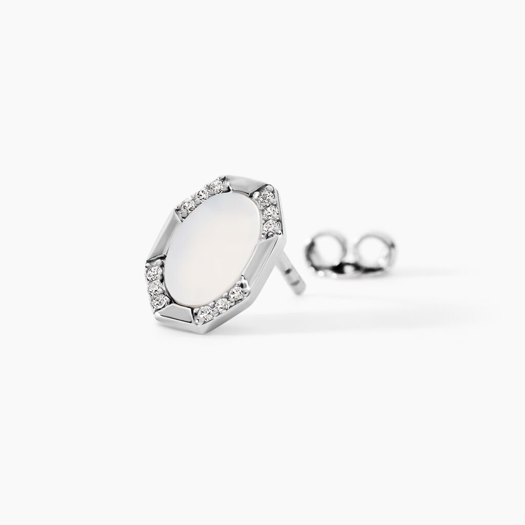 Boucles D'Oreilles Puces Margot Argent Blanc Nacre Oxyde De Zirconium -  Femme | Histoire d&rsquo;Or