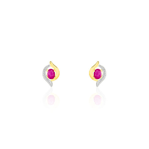 Boucles D'oreilles Puces Lydia Or Bicolore Rubis - Clous d'oreilles Femme | Histoire d’Or