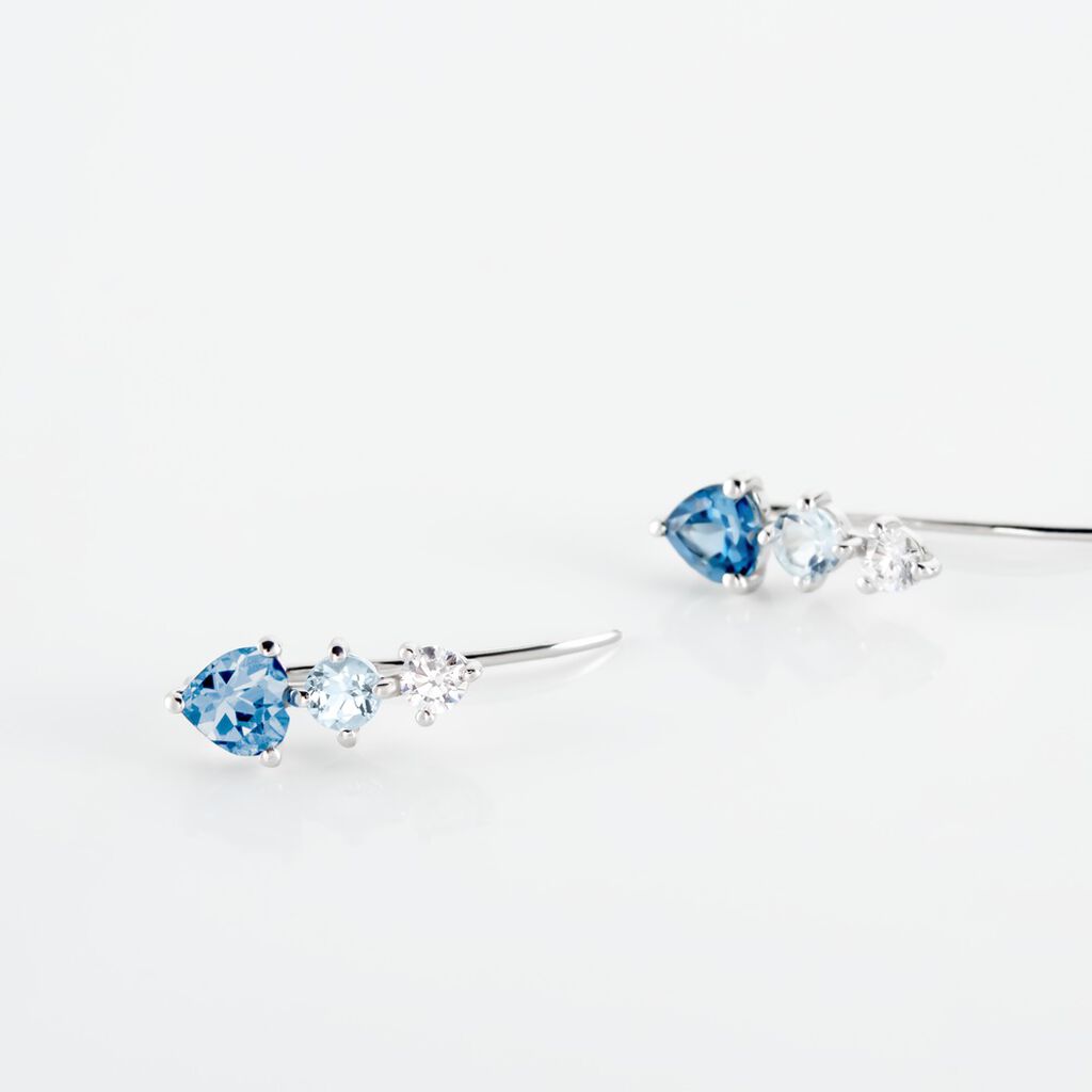 Boucles D'oreilles Lauressa Or Blanc Topaze Bleu Oxyde - Clous d'oreilles Femme | Histoire d’Or