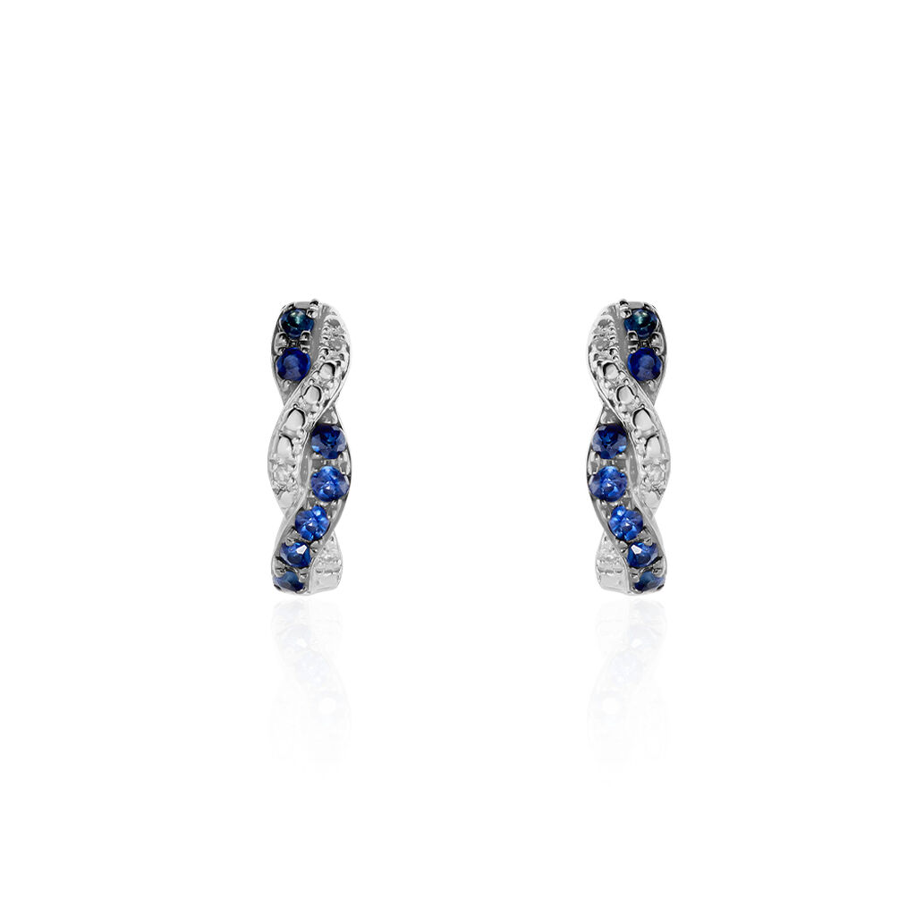 Boucles D'oreilles Puces Ligera Or Blanc Saphir Et Diamant - Clous d'oreilles Femme | Histoire d’Or