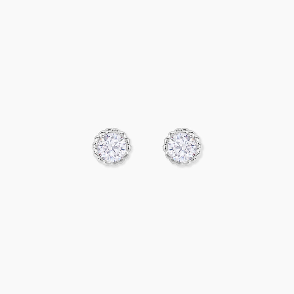 Boucles D'oreilles Puces Kadidia Or Blanc Oxyde De Zirconium - Clous d'oreilles Femme | Histoire d&rsquo;Or