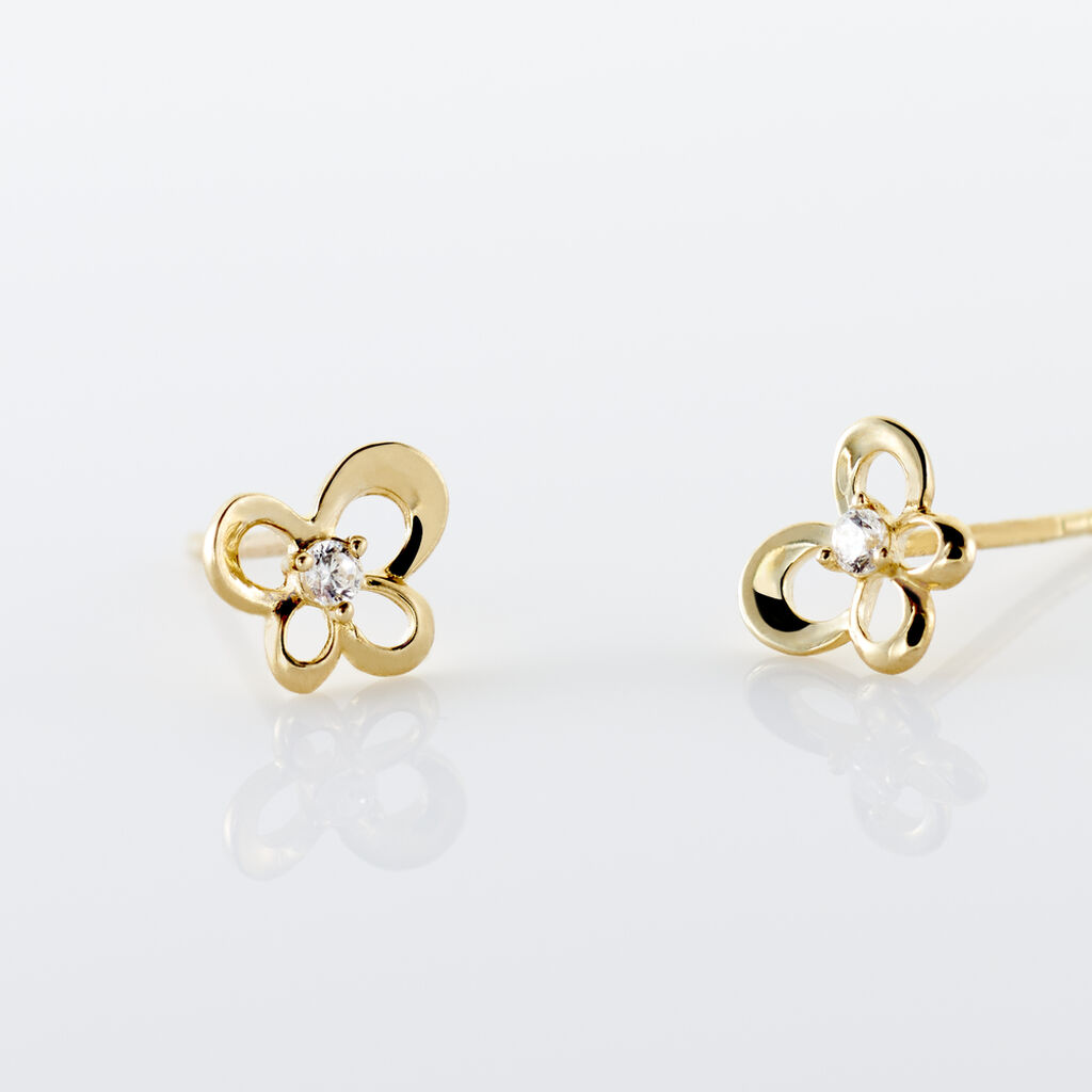 Boucles D'oreilles Puces Cathy Fleur Or Jaune Oxyde De Zirconium - Clous d'oreilles Famille | Histoire d&rsquo;Or