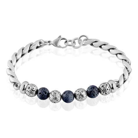Bracelet Gulustan Acier Gris Vieilli Pierres De Lave - Bracelets fantaisie Homme | Histoire d’Or