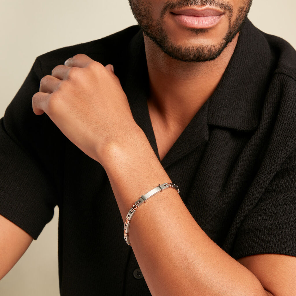 Bracelet Identit&eacute;e Jourdan Haribert Acier Argent&eacute; - Gourmettes Homme | Histoire d&rsquo;Or