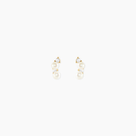 Boucles D'Oreilles Puces Edouardina Or Jaune Perle De Culture Oxyde De Zirconium - Clous d'oreilles Femme | Histoire d&rsquo;Or