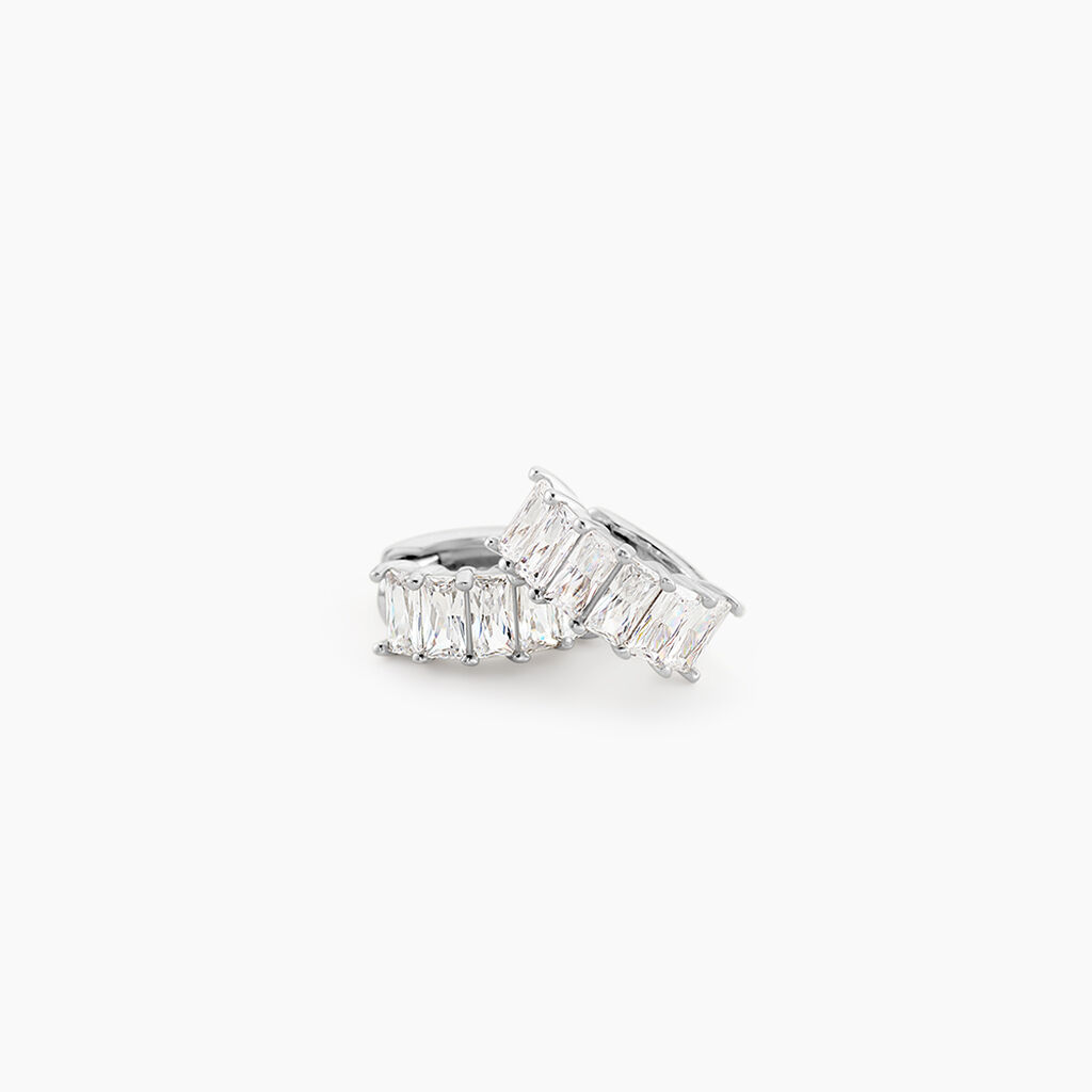 Cr&eacute;oles Baguette Argent Blanc Oxyde De Zirconium - Boucles d'oreilles cr&eacute;oles Femme | Histoire d&rsquo;Or