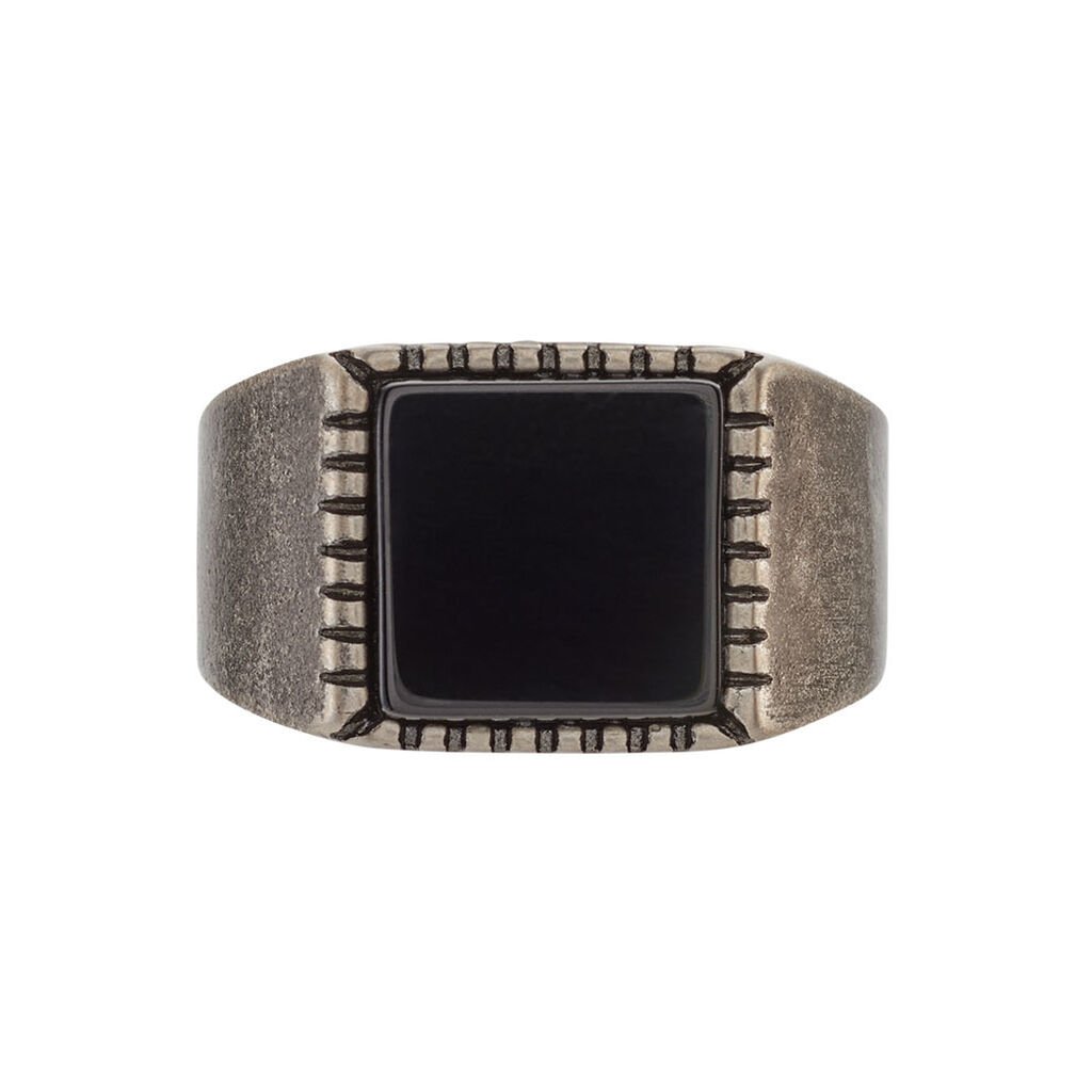 Bague Chevalière Acier Vieillit Haris Agate - Bagues avec pierre Homme | Histoire d’Or