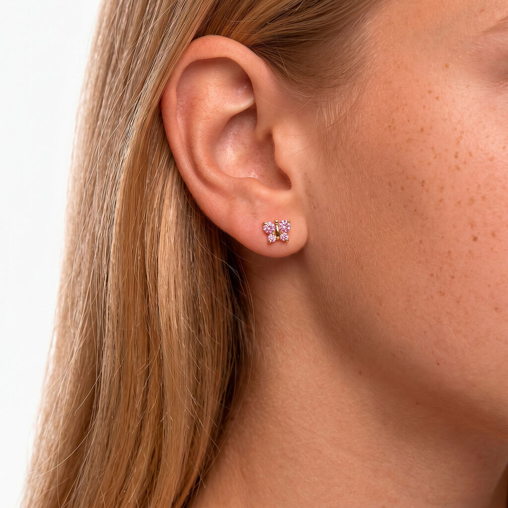 Boucles D'Oreilles Puces Darcie Or Jaune Oxyde De Zirconium - Clous d'oreilles Enfant | Histoire d&rsquo;Or