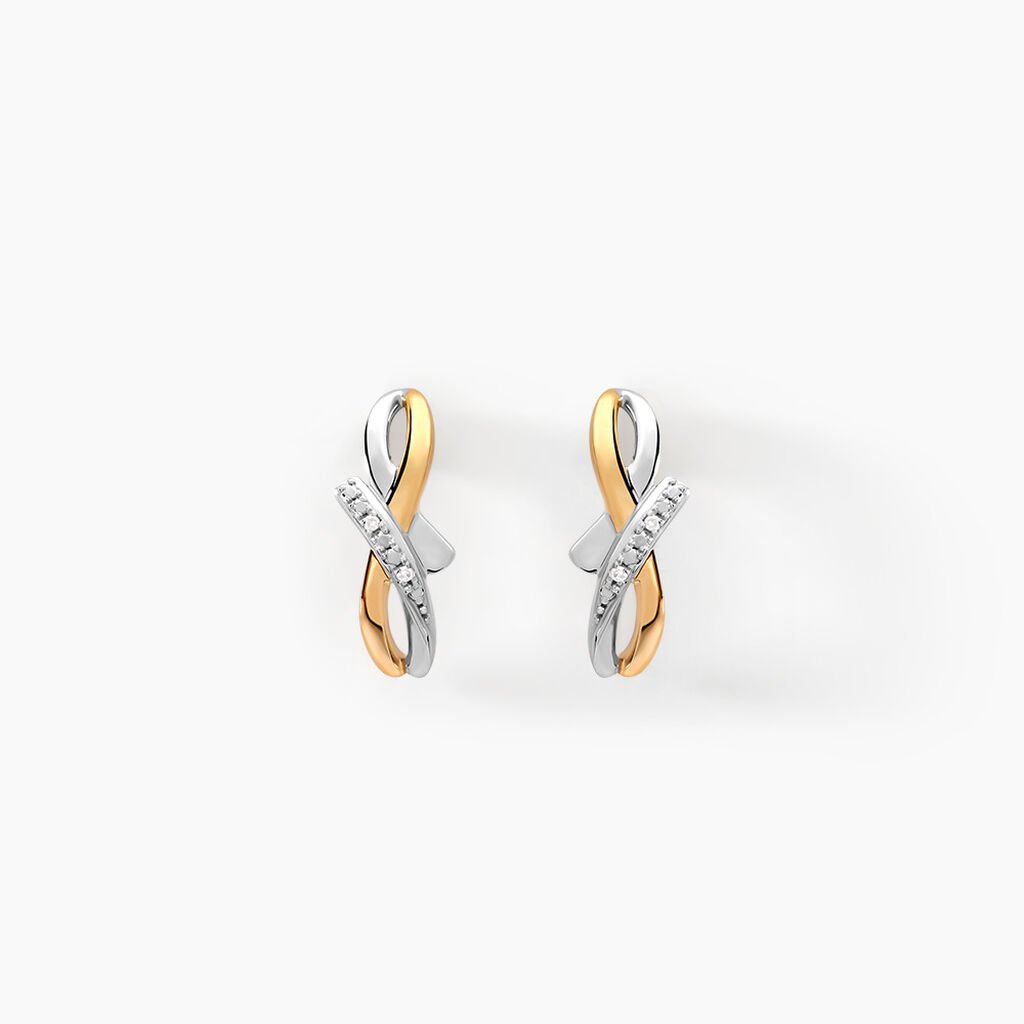 Boucles D'oreilles Puces Soukayna Or Bicolore Diamant - Clous d'oreilles Femme | Histoire d&rsquo;Or