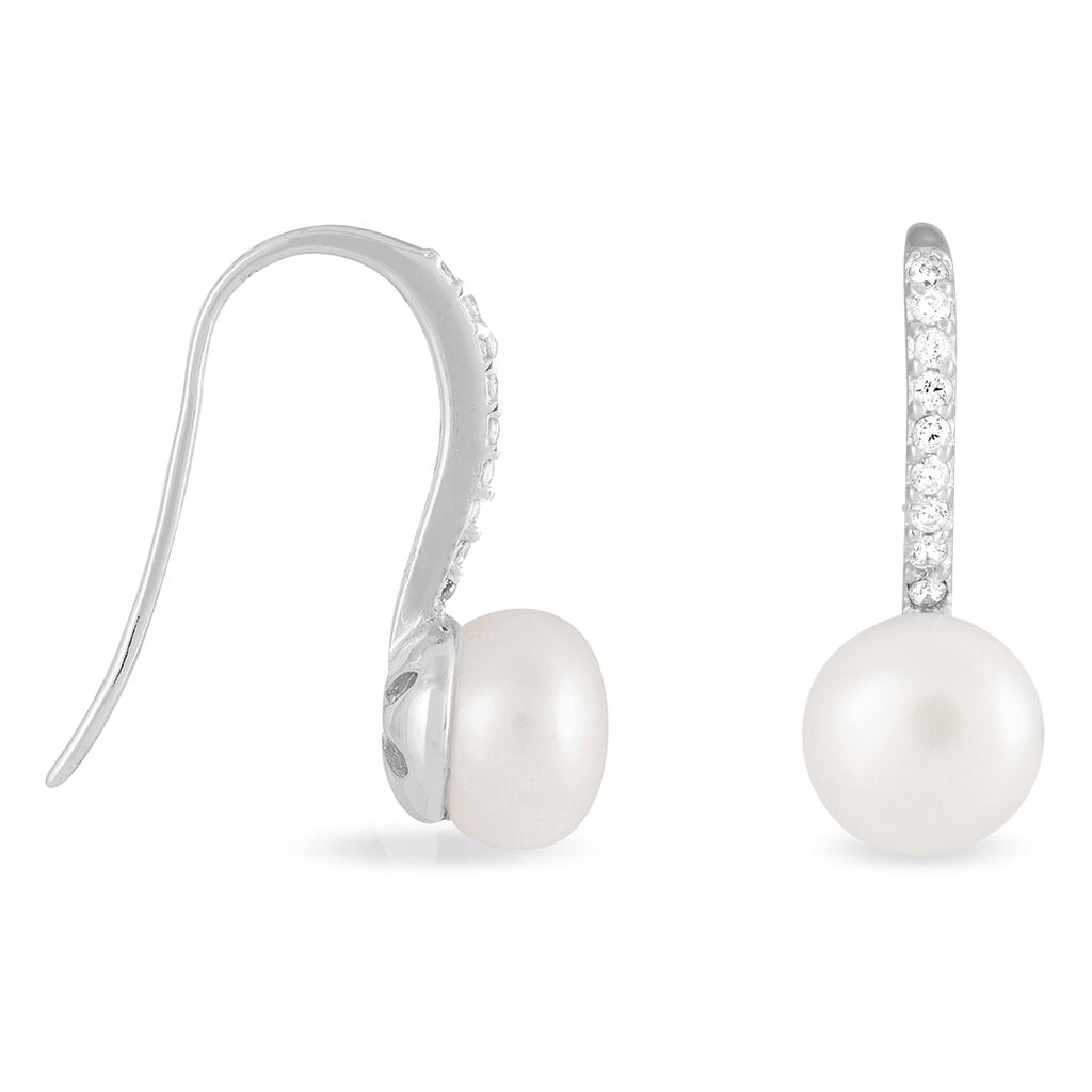 Boucles D'oreilles Pendantes Gwaldys Argent  Perle De Culture Et Oxyde - Boucles d'oreilles fantaisie Femme | Histoire d’Or