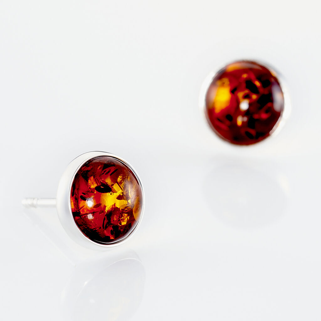 Boucles D'oreilles Puces Argent Blanc Majdeline Ambre - Boucles d'oreilles fantaisie Femme | Histoire d’Or