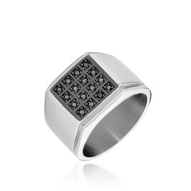 Bague Chevalière Acier Vieillit Teodor Oxydes De Zirconium - Bagues avec pierre Homme | Histoire d’Or